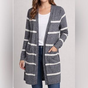 Talbots Charcoal and Cream Striped Cardigan
